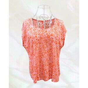 SIGRID OLSEN 100% Linen Women's Casual T-shirt Top Sz M  Pink/Orange Seashells